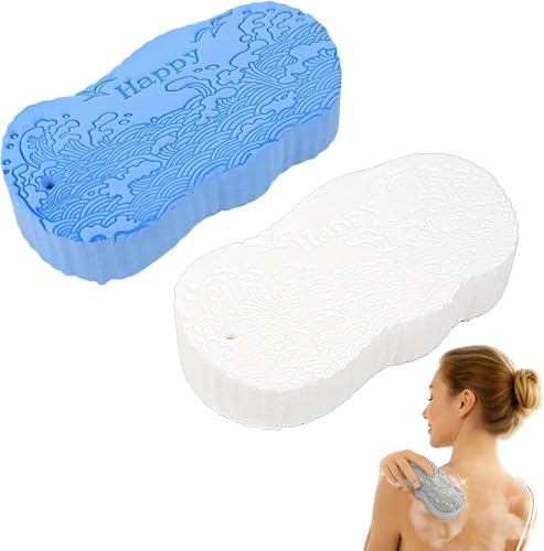 Peeling Badeschwamm, 2025 Neu Duschschwamm Körper, Exfoliating Naturschwamm Körperbürste Exfoliating Bath Sponge für Reinigung Rücken, Ellbogen, Hüfte (Blau+Weiß)