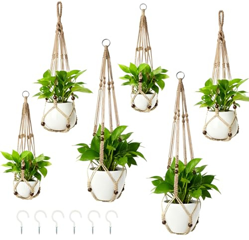 APACALI 6 Pack Macrame Plant Hanger, 58cm & 73cm & 88cm Hanging Plant Holder Indoor with Wood Beads for Home Garden Balcony Ceiling Decor, Brown