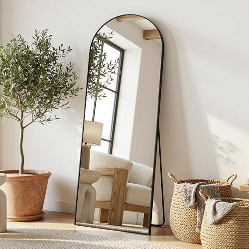 Antok Miroir pleine longueur 148 x 46 cm, miroir sur pied bombé, cadre en alliage d'aluminium, verre incassable, miroir de sol pour salon, dressing, noir