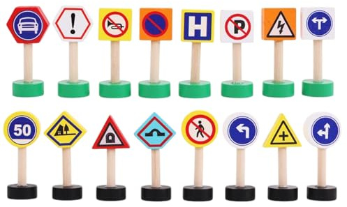 Lot de 16 Panneaux de signalisation routière pour - Jeu de Panneaux de signalisation en Bois - Blocs de signalisation à Rayures zèbres - Apprentissage précoce - Jeu de sécurité - Jouets