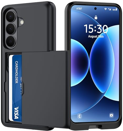 nicekool Coque pour Samsung Galaxy S26 avec Porte Carte, Silicone TPU Étui de téléphone, Antichoc Housse de Protection Bumper Cover Anti-Rayures Case Coque Portefeuille Fente Cachée Coulissante, Noir