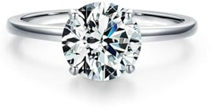Ring Damen Zierlich, Ringe Damen Dünn mit 2 Ct Rundem Moissanit Silber 14K Weißgold Größe 52 (16.6)