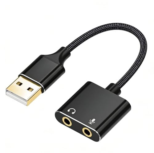 Scheda Audio USB Esterna con Adattatore Jack 3,5mm per Cuffie e Microfono, Convertitore Audio Plug & Play Compatibile con PC Windows, Laptop, PS5/PS4, Altoparlanti e Headset con Porta TRS