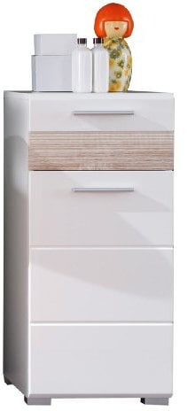 trendteam smart living - Mezzo - Standschrank - Weiß Hochglanz/Eiche Sägerau - Aufbewahrungsschrank - (BxHxT) 37 x 79 x 31 cm - Verstellbarer Einlegeboden