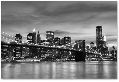 Postereck - 0141 - Skyline New York, Schwarz Weiss Brooklyn Bridge - Wandposter Fotoposter Bilder Wandbild Wandbilder - Poster - 4:3-40,0 cm x 30,0 cm
