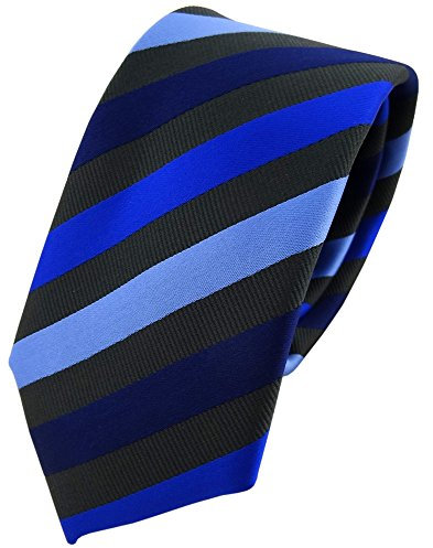TigerTie - schmale Designer Krawatte in blau dunkelblau hellblau anthrazit gestreift
