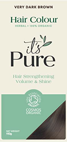 It's Pure Organic Henna Hair Dye Very Dark Brown | 100% Natural, Vegan, & Gluten Free | PPD Free Hair Dye, Ammonia Free, Resorcinol Free, & Peroxide Free | Volumising, Strengthening, & Revitalising |