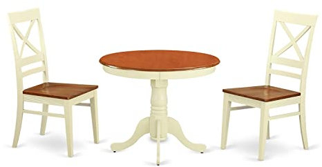 East West Möbel anqu3-blk-w 3 Stück mit 2 Massivholz Stühle Essgruppe Antik 3 Buttermilk & Cherry