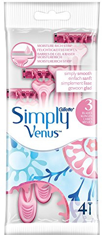 Gillette Simply Venus 3 Disposable Women's Razors, 4 Counts