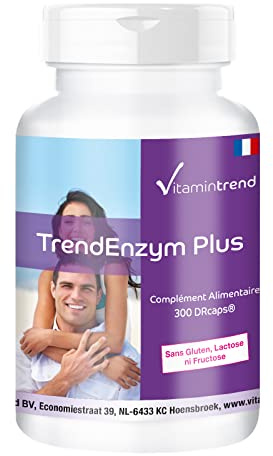 Vitamintrend Enzym Komplex 300 Kapseln, schluckfreundlich, magensaftresistent, mit Bromelain, Trypsin, Chymotrypsin und Rutosid, veganes Nahrungsergänzungsmittel ohne Zusätze, made in Germany