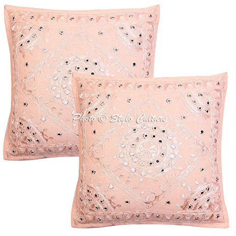Stylo Culture Ethnicas Fundas Cojines Decorativa 40x40 cm Algodón Espejado Funda Almohadon Sofa Melocotón 16x16 Inch Bordado Cuadrado sobre Fundas Cojines Dormitorio - 2 Pcs