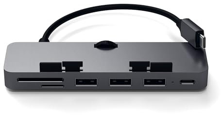 SATECHI Hub USB C À Pince pour iMac avec Port USB-C Données, 3 Ports USB-A 3.0, Lecteurs Micro/SD, Seulement pour iMac 2020/2019/2017 & iMac Pro (Non Compatible iMac M1 2021) – Gris Sideral