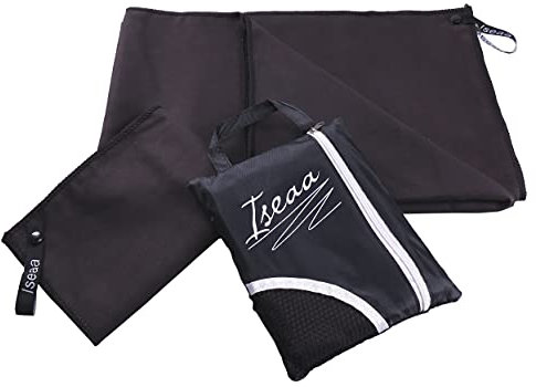 Iseaa 2er Set Mikrofaser Handtücher extrem saugfähig antibakteriell leicht Sporthandtuch Badetuch Saunatuch Strandtuch Yoga Tuch Microfaser Handtuch 30x50cm Schwarz