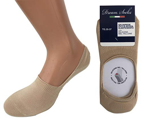 DREAM SOCKS 6 paia calzini invisibili salvapiede con silicone sul tallone,calzini fantasmini traspiranti invisibili in cotone filo di scozia elasticizzato (6 paia BEIGE, 41-43)
