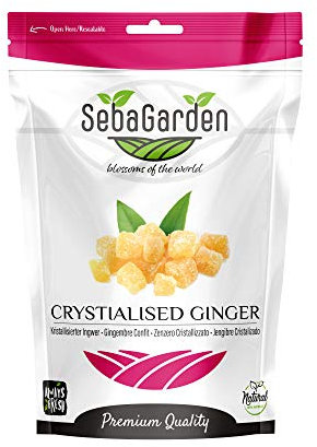 Seba Garden kandierter Ingwer 1 kg - Ziplock-Beutel Gesunde Snacks, Premium Qualität, Candied Ginger
