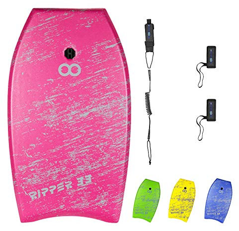 WOOWAVE Bodyboard, 83.8 cm/91.4 cm/104.1 cm, superleichtes Bodyboard mit gewickelter Handgelenkleine, Schwimmflossen-Gurte, EPS-Kern und glatter Unterseite, Jugendliche und Erwachsene (83.8 cm, Pink)