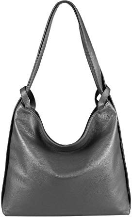 ITALYSHOP24.COM OBC Damen Tasche Rucksack 2 in 1 Umhängetasche Schultertasche Umhängetasche Daypack Leder Rucksacktasche Shopper Backpack Freizeitrucksack (Grau (echtes Leder))
