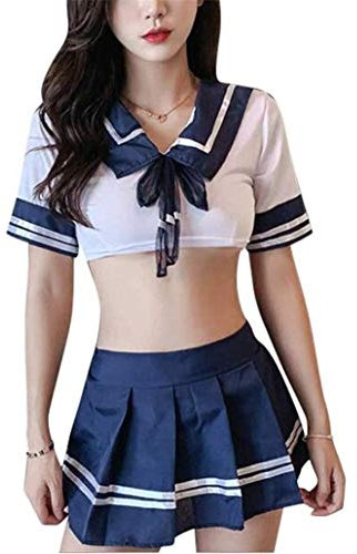 NAVARCH Sexy Cosplay Schulmädchen Dessous Outfit Mini Sailor Anzug Schulmädchen-Kostüm, Cosplay, Dessous, Karierte Uniform, Kostüm mit Krawatte, Oberteil und Minirock