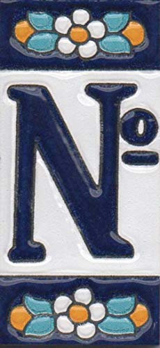 Hausnummern und Buchstaben aus Keramik, blaues Blumenmuster, Fliesengröße: 7,5 cm x 3,5 cm (ohne Schild)