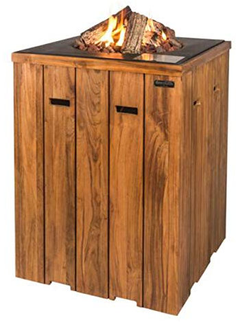 Happy Cocooning Mania Feuertisch Stehtisch 19,5 kW quadratisch 76x76x100 cm Teakholz/grau