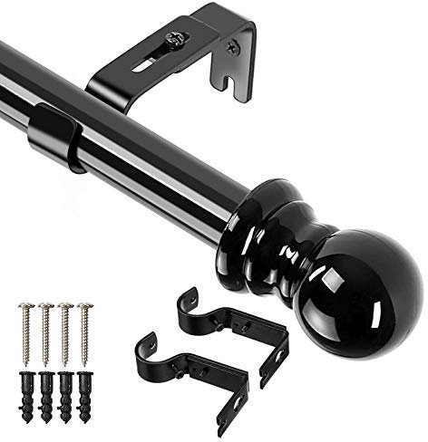 Tringles à rideaux extensibles à bout rond, 76-369 cm, 1 baril aspect acier inoxydable métal, noir 76-110 cm