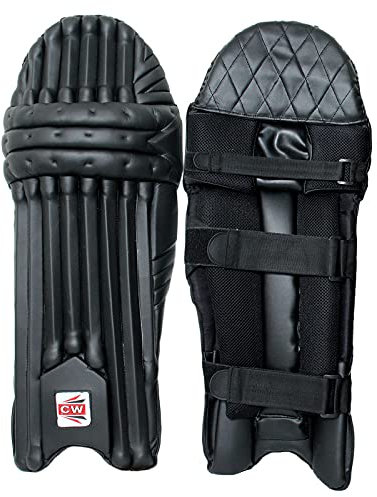 CW Schwarze Cricket-Schläger-Pads für Herren, Schlagpolster für Cricket, Beinschutz, Schutzausrüstung, 1 Paar Cricket-Pads, volle Größe (Men)