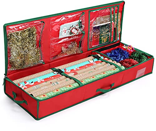 MaidMAX Christmas Wrapping Paper Storage Bag Fits 24 Rolls 42 Gift Wrap Organiser for Christmas Decorations,600D Oxford Fabric Wrapping Paper Holder for Storing Rolls,Ribbons
