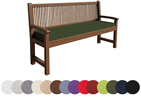 chilly pilley Bankkissen Wasserabweisend Bankauflage Bankpolster Reißverschluss mit Schlaufen Bankpolster Sitzkissen Kissen für Gartenbank Gartenbankauflage (180x40x5, Dunkelgrün)