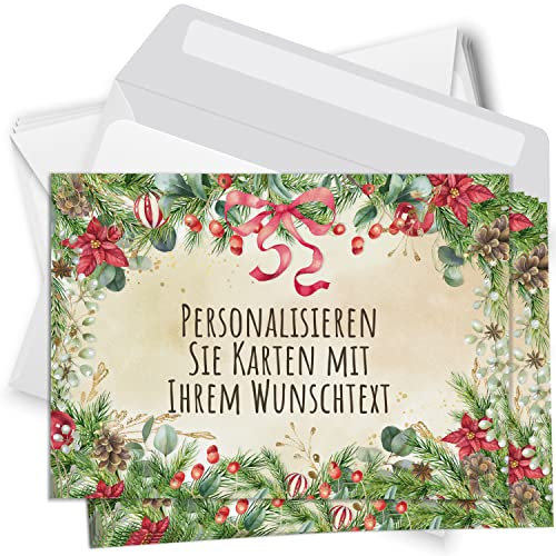 Einladungskarten Manufaktur Hamburg 8 Weihnachtskarten - mit Ihrem Text PERSONALISIERT - Traditionell - mit Umschlägen, Grußkarte Postkarte Weihnachten weihnachtlich