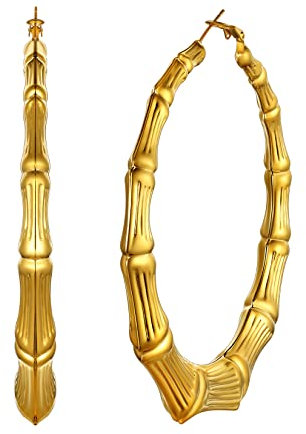 U7 80mm große Runde Kreis Ohrringe für Damen Mädchen 18k vergoldet Bambus Design Creolen Hoop Ohrringe Hoop Earrings schicke Kreolen Ohr Modeschmuck Accessoire