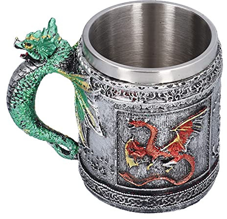 Medieval Renaissance Dragons Beer Stein Mug, Stainless Steel Drinking Tankard Mug Coffee Cup, Dragon Chalice, Novelty Gothic Gift Wine Glass for Dragon Collector Lovers Themed Party Decoration