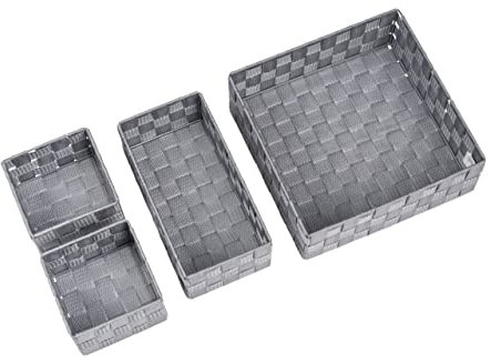 WENKO Badkorb Adria Grau, 4-teiliges Set, dekorative Körbe zur Aufbewahrung, Organisation in den Größen S, M & L für Küche, Bad, den gesamten Haushalt, Organizer aus robustem Polypropylen, 28x10x28cm