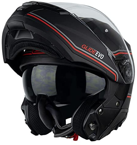 G-MAC Glide Evo Flip Front Motorcycle Helmet (M, Black, Grey, Red)