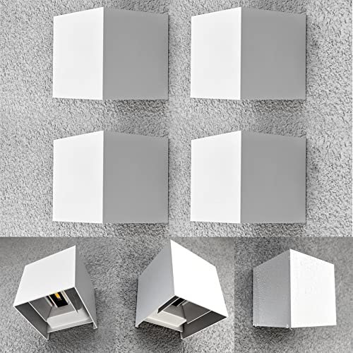 4er SET LED Wandlampe Innen 12W Wandleuchte Auf und ab Einstellbarer Lichtstrahl Wandlampen aussen led 3000K Warmweiß Wandleuchten LED IP65 wasserdichte Außenwandlampen Weiß