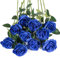 Flojery Lot de 10 roses artificielles en soie bleu roi à longue tige pour bouquet de mariage, centre de table, décoration d'intérieur (bleu roi)