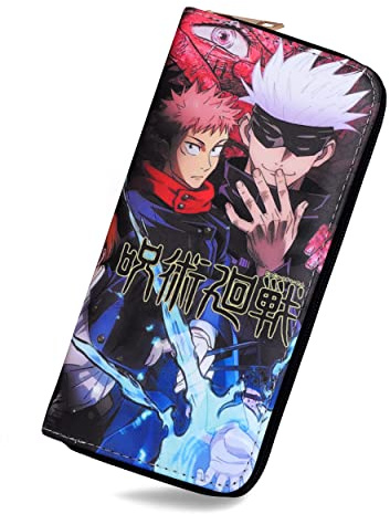 Roffatide Anime Geldbörsen Yuji Itadori Gojo Satoru Reißverschluss Geldbörse Kunstleder Lange Geldbörse für Frauen Männer