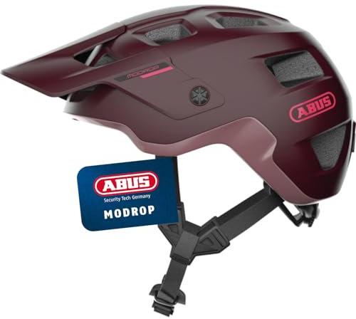 ABUS MTB-Helm MoDrop - robuster Fahrradhelm mit guter Belüftung für Mountainbiker - individuelle Passform - Unisex - Dunkelrot, Größe M