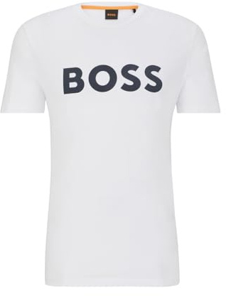 BOSS Mens Thinking 1 Cotton-Jersey T-Shirt with Rubber-Print Logo