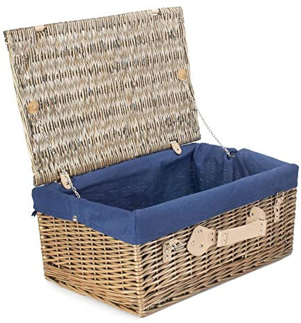Red Hamper EH036N Wicker 50cm Antique Wash Picnic Basket with Blue Lining