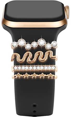 5pcs Charms para Apple Watch Pulsera 46mm 42mm 44mm 40mm 41mm 45mm 38mm 49mm Mujer,Anillo Decorativo iWatch 10 9 8 7 6 5 4 3 SE/Galaxy Watch 7 6 5 4 Smart Watch Band Accesorios Metálicos Brillantes