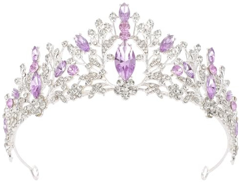 Lurrose Barocke Strasskrone Prinzessin Kristall Tiara Stirnband Brautschmuck Krone Für Hochzeit Geburtstag Abschlussball (Lila)