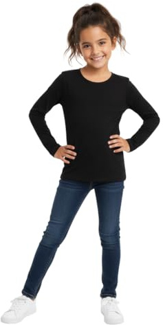 LUXFAB Kids Girls Boys New Plain Long Sleeve Basic Stretch Round Neck T-Shirt School Tee Top Size 2-13 Years