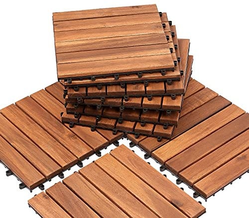 Randaco Piastrelle in legno, per terrazze, in legno di acacia, 30 x 30 cm, set da 11 piastrelle da 1 m², con drenaggio per esterni, giardino, terrazza