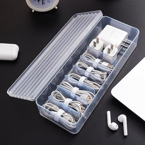 STARRY G Cable Tidy Box With Lid, 7 Grids Organizer, Large Storage for Cables, Charger Plug, Power Strips, Transparent Management Box (Free 1.5M Cable Ties Roll) - Single Layer