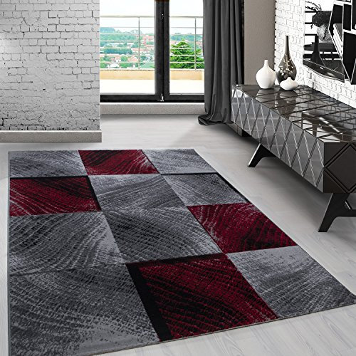Carpetsale24 Teppich Wohnzimmer Karo Sternmuster Rot Meliert 280 x 370 cm - Kurzflor Teppich Schlafzimmer Pflegeleicht und Extra Weich - Teppich für Küche Esszimmer Kinderzimmer Rechteckig