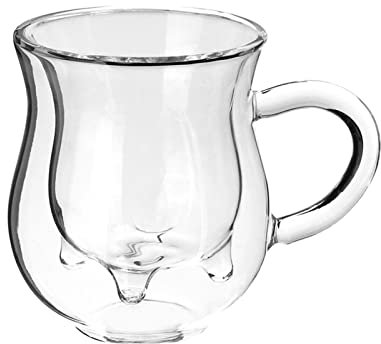Taza Jarra de leche de vidrio con forma de vaca de doble capa Taza resistente al calor Separador de té de leche de café Mini jarra de espuma de leche transparente Jarra Salsera Salsera Juego de tazas