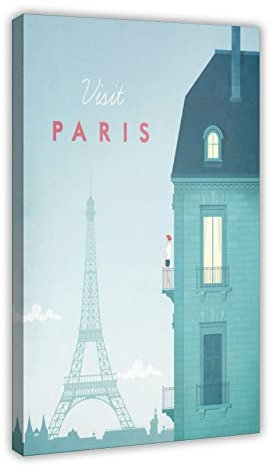 KOURT Vintage Minimalistische Weltreise Stadt Paris Leinwand Poster Schlafzimmer Dekor Sport Landschaft Büro Zimmer Dekor Geschenkrahmen 60 x 90 cm