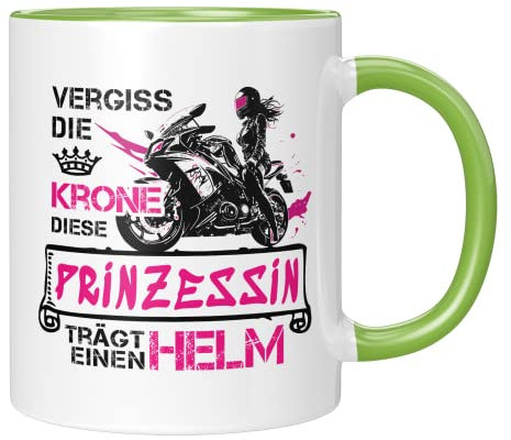 TassenTicker - Motorrad Tasse - Geschenke für Frauen Freundin Frau - Motorradfahrerin - Geschenkidee - Kaffeetasse - lustig - Bikerin - Becher (Grün)