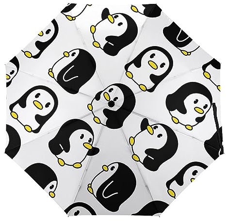 ORENZ Automatischer Regenschirm Niedliche Pinguine Faltbare Regenschirme Leichte Winddichte Regenschirme Tragbare Reiseschirme
