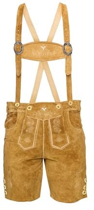 STEIGENHÖFER Kurze Trachten Lederhose für Herren mit passenden Trägern, echtes Premium Veloursleder in 4 Farben, Gr. 46-62, Farbe: Hellbraun, Größe: 54